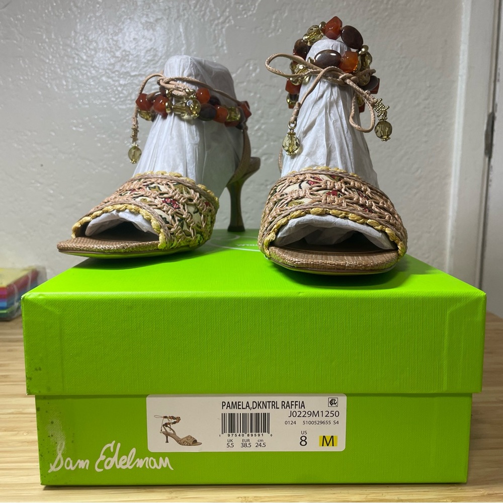 Sam Edelman Pamala BeadedHeeled Sandals in Dark Natural - Picture 2 of 7